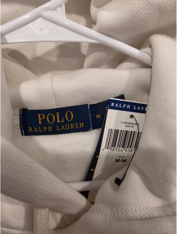 NWT Ralph Lauren White Polo Player Hoodie with Embroidered Logo Size-M - Image 5
