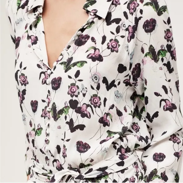Anthropologie Elevenses Floret Romper White Purple 3/4 Sleeve Size S - Image 3
