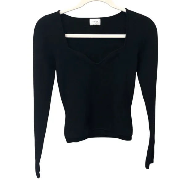 Aritzia Wilfred Free Black Ribber Knit Long Sleeve Crop Women Sweater Top Size M - Image 3