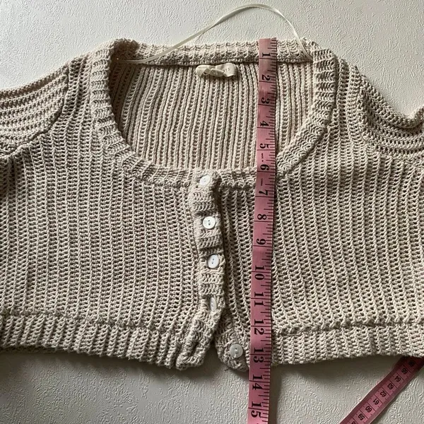 LA Hearts Cropped Knit Cardigan Medium Cream Button Front Boho Sweater - Image 7