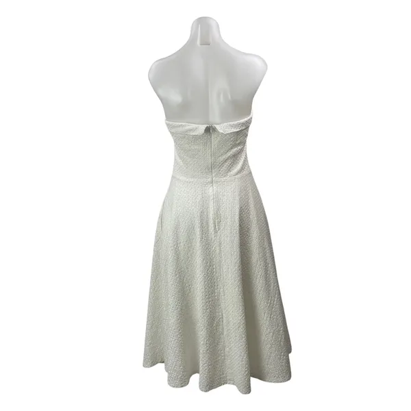 Midinette White Textured Strapless Bandeau Pleated Fit & Flare Midi Dress Size M - Image 3