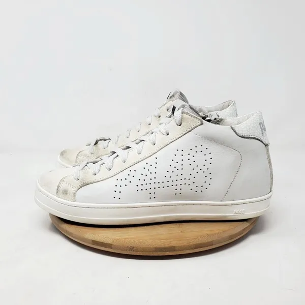 P448 Thea Mid White Cream Leather Platform High Top Sneakers EU 40 - Image 2