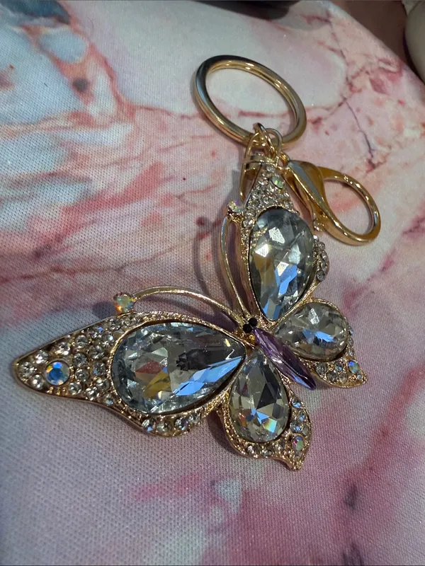 NWOT | Gold Butterfly Crystal Bag Charm/Keychain | Purple Body Stone - Image 3