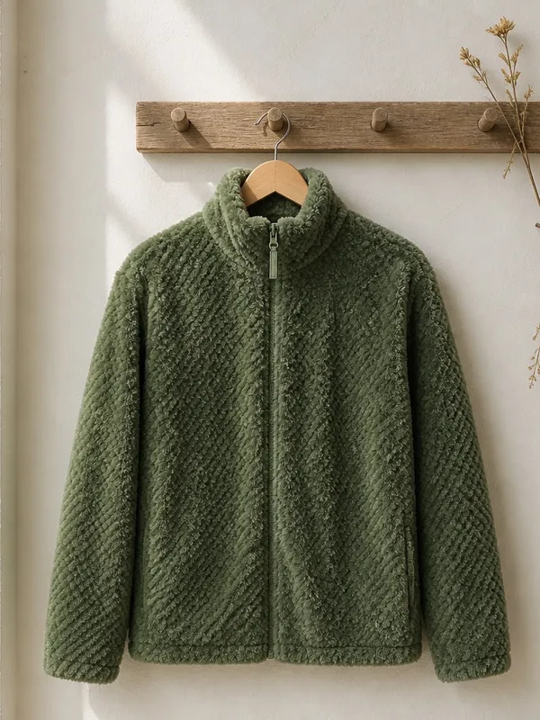Pink Lily Olive Green Teddy Jacket - Image 2