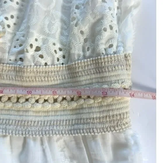 White Eyelet Lace Midi Dress S Boho Crochet Tie Front Made in Italy ART 6163 - Image 7