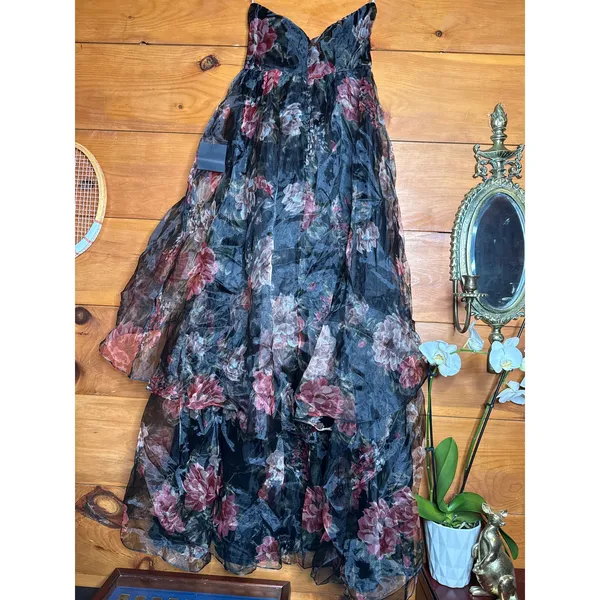 NWT Lulus Truly Extraordinary Black Floral Organza Strapless Maxi Dress Tube S - Image 5