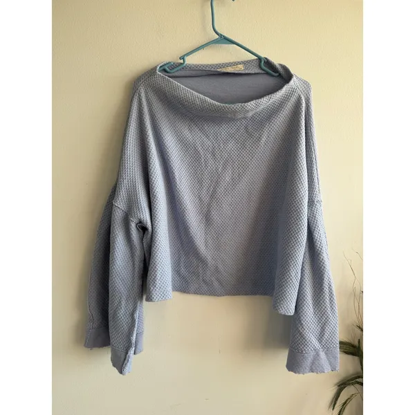 We The Free Free People Light Blue Waffle Knit Oversized Pullover Top XL - Image 2