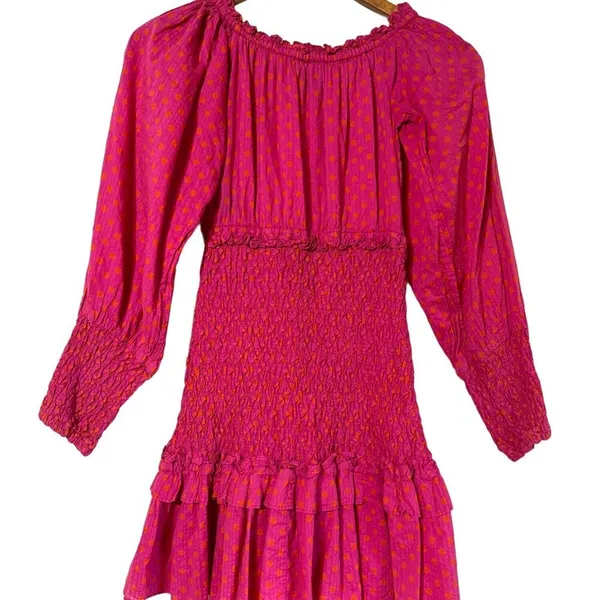 Alexis Marilena Off Shoulder Smocked Dress Fuchsia Polka Dot XS - Image 6