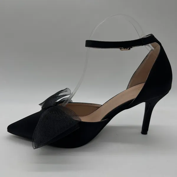 NEW Allegra K Heels Womens 9 Black‎ Pointed Toe Ankle Strap Pumps Bow Stiletto - Image 3