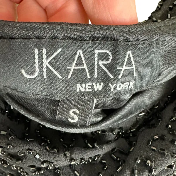 Jkara NWT Black‎ Beaded Drape Neck Cap Short Sleeve Lined Blouse Size S Black - Image 5