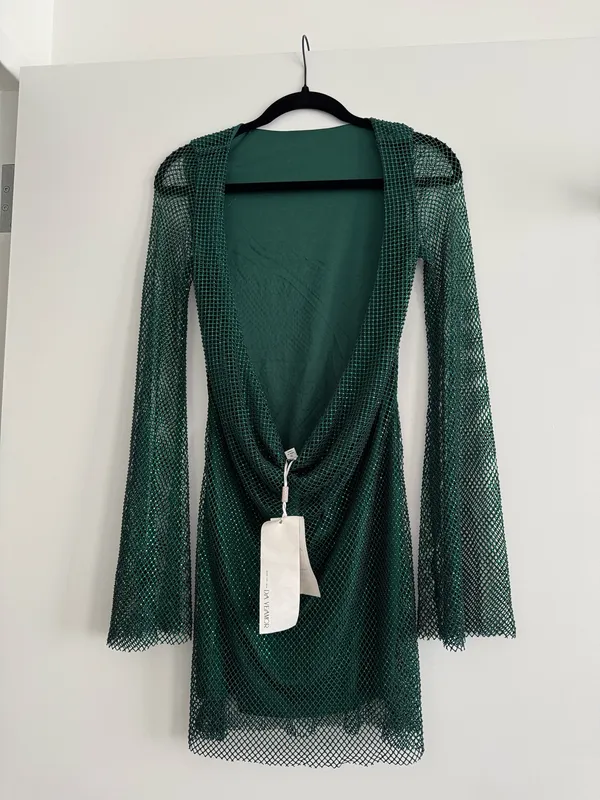 Meshki Green Sequin Backless Mesh Mini Dress - Image 4