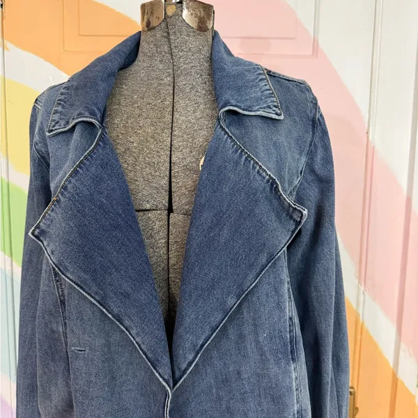 Habitual Wide Draped Lapel Denim Jacket Buckle Cuffs Medium Wash Sz M 💛🍄 - Image 6