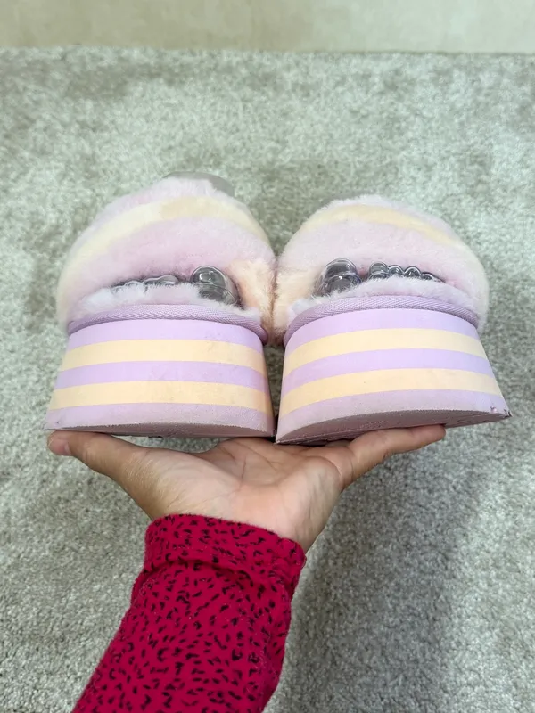 UGG Women’s Disco Stripe Combo Fluff Primrose Pink Slide Flatform 7 - Image 10
