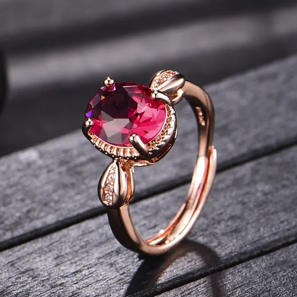14K Rose Gold Plated Adjustable Birthstone Red Crystal Ruby Ring for Women - Image 3