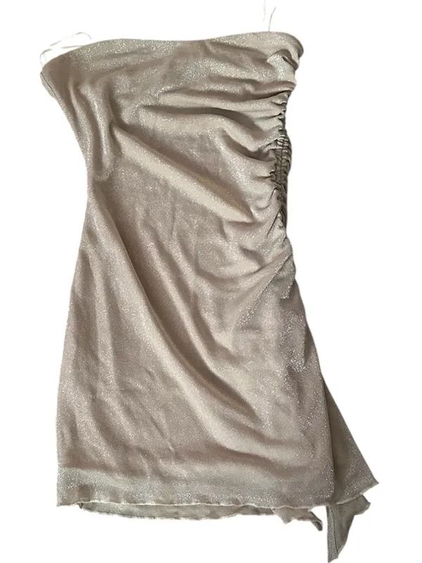 Princess Polly Donelli Gold Metallic Side Ruched Strapless Minidress Champagne 8 - Image 5