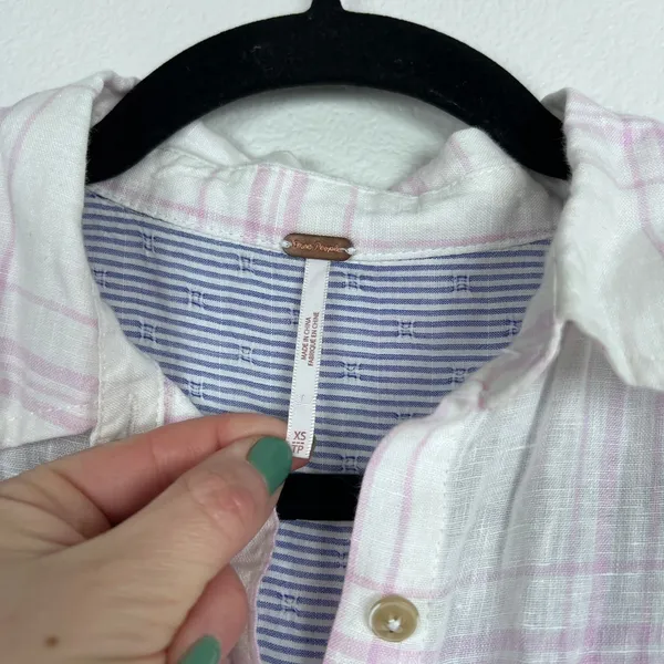 Free People Women's No Limits Plaid Linen Button‎ Down Shirt Sz XS - Image 2