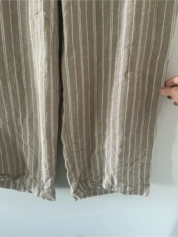 Gap Beige Tan Linen Blend Striped Wide Leg Pants Large Coastal Euro Summer Beach - Image 3
