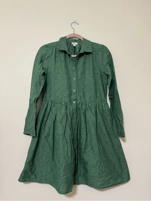 J.Crew green eyelet cotton mini shirtdress - Image 3