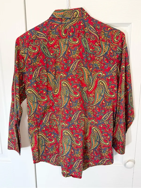 Like New 90’s Style Ralph Lauren Red Paisley Button-Down Shirt Small - Image 3