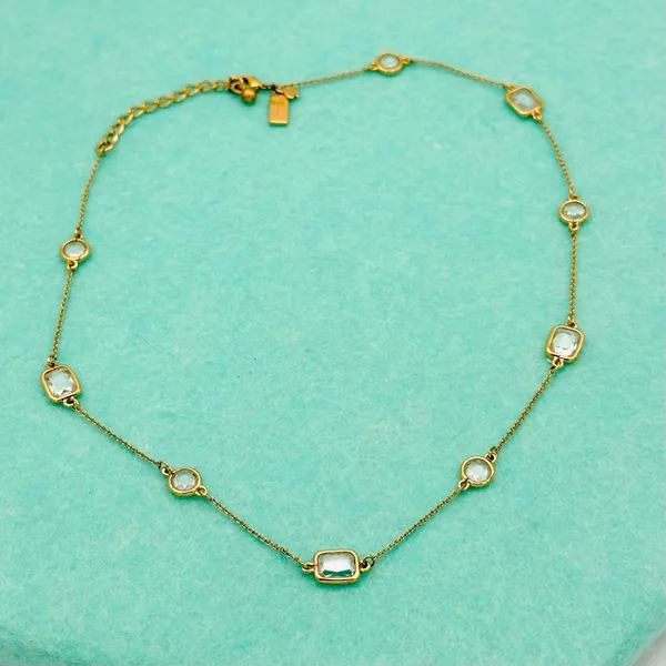 Kate Spade New York Gold Tone Clear Crystal Station Necklace Emerald & Round Cut - Image 2