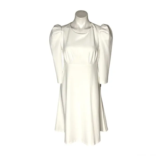 CALVIN KLEIN White Dress Puff Sleeve High Waist Lined Scuba Crepe Size 8 - Image 2