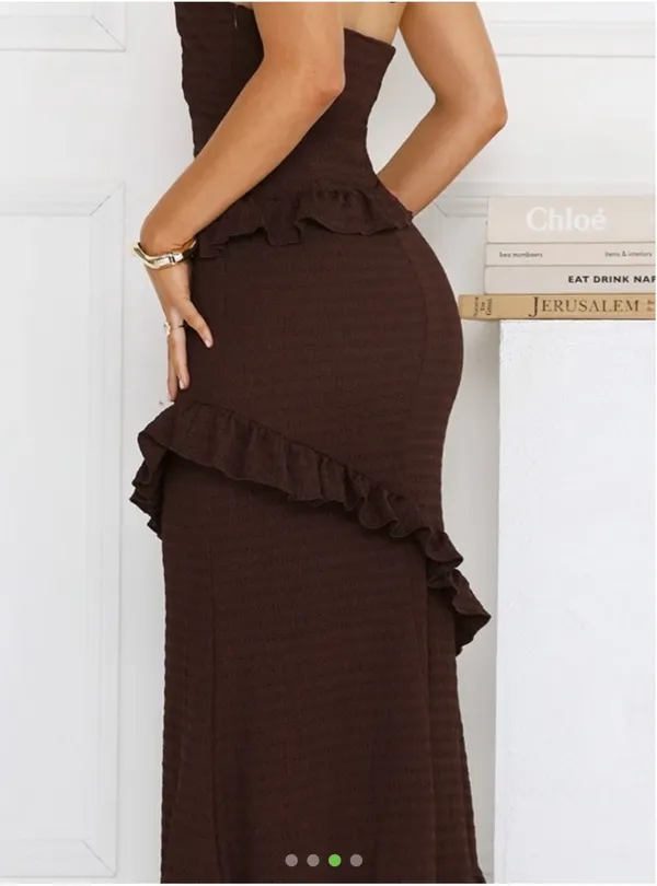 Hello Molly Chocolate Brown Ruffle Halter Maxi Dress - Image 3