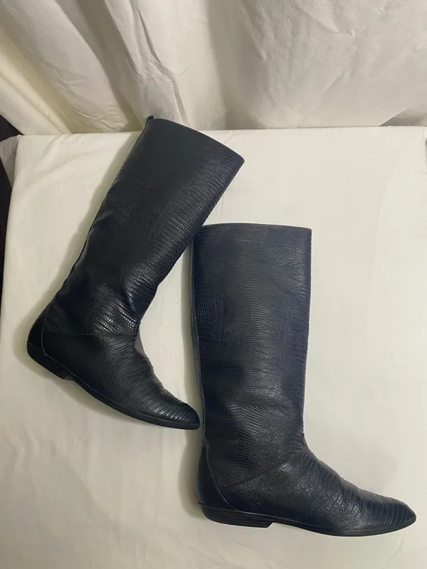 Vintage Impo Black Embossed Mid Calf Boots Women’s 6.5M Textured Reptile Look - Image 3
