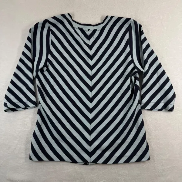 Maeve Anthropologie Womens Large Blue Navy Striped‎ Zip Front 3/4 Sleeve Rib Top - Image 9