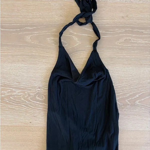 White Fox Midi Dress Halter Neck Asymetrical Hem Size S Black - Image 2