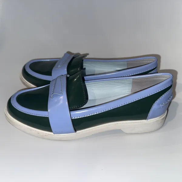 Tory Burch Sport Patent Leather Pocket Tee Golf Loafers 8 Color Block Green Blue - Image 2