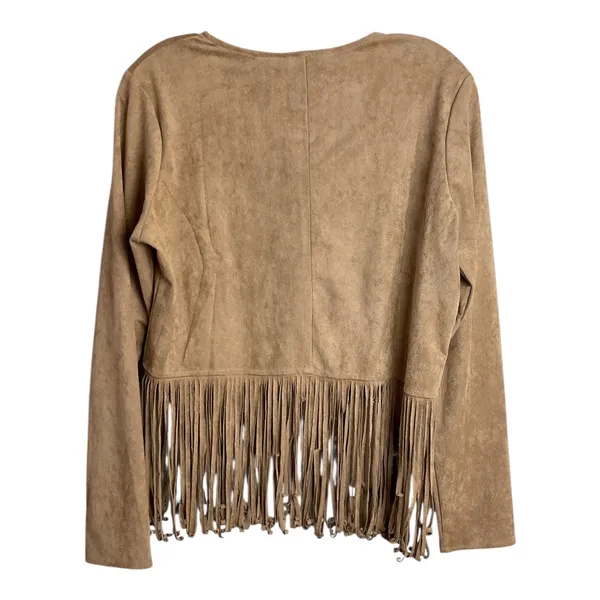 Easel Los Angeles Suede Like Jacket Boho Fringe Cutout Embellished Tan‎ - Image 5