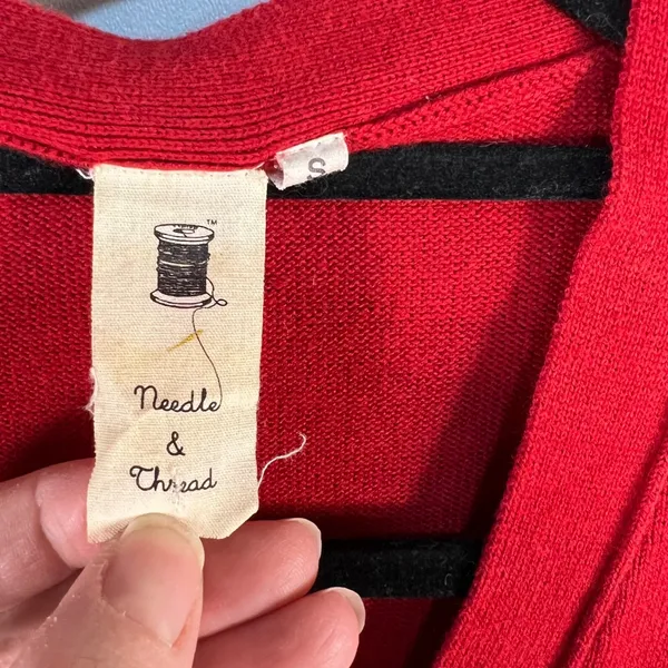 Needle & Thread Red V-Neck Button Front Cardigan Sweater Small cottagecore‎ cozy - Image 4