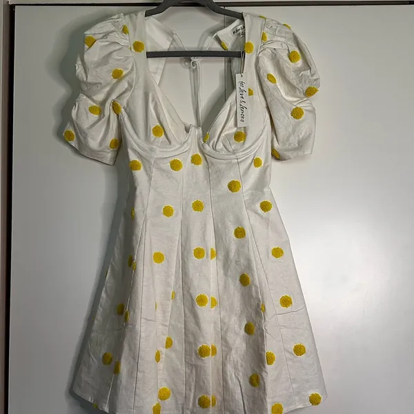 For Love And Lemons White and Yellow Mini Dress - Image 5