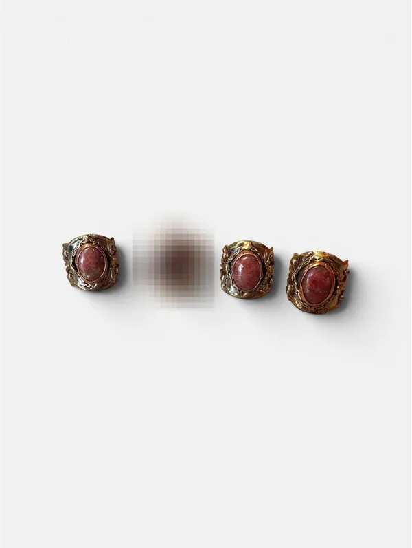 Mixed Metal and Rhodonite Stone Ring Adjustable Silver - Image 2
