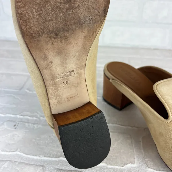 Thelma The Ava Mules Womens 38 8 US Wheat Suede Leather Block Heel Classic Italy - Image 9