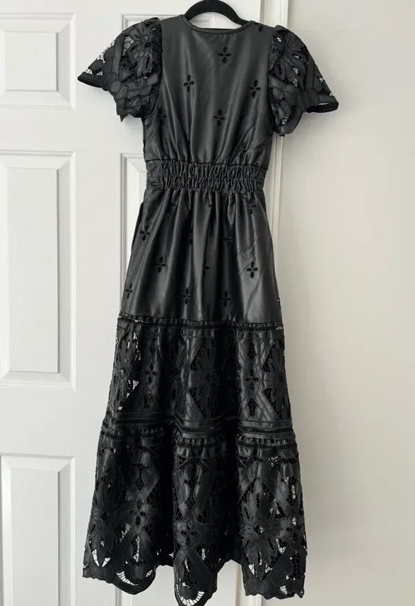 The Somerset Faux Leather Embroidered Cutwork Maxi Dress, Size XXS - Image 12
