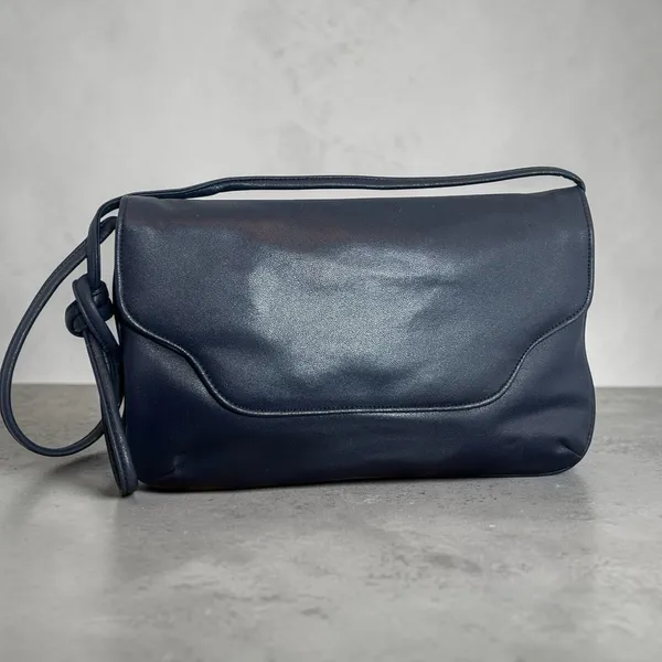 Vintage Navy Blue Shoulder Bag Clutch Purse Korea Snap Closure Retro Handbag Mod - Image 2