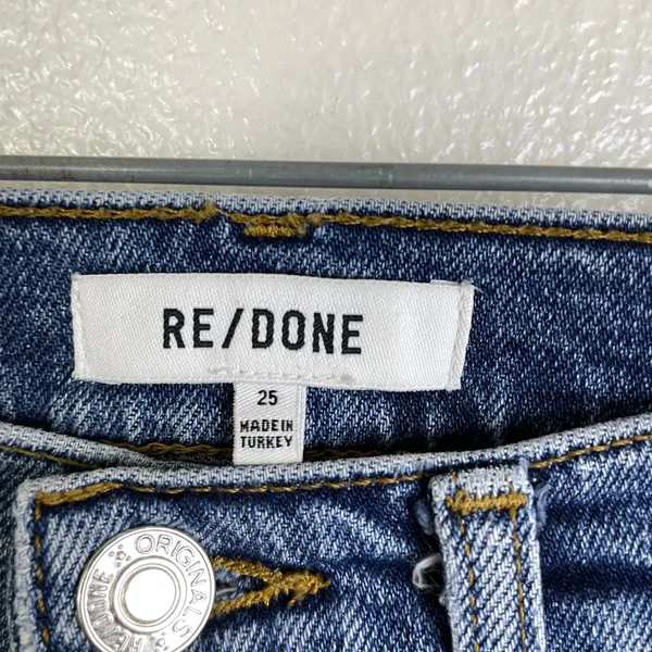 Re/Done 90s High Rise Extra Crop Jeans Womens 25 Blue Denim Button Undone Hem - Image 9