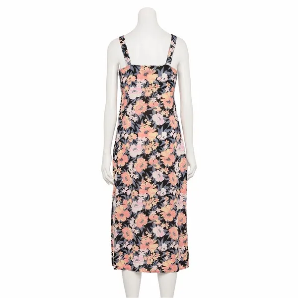 SO Floral Tie-Front Midi Dress Small Black Peach Floral Grunge Fairycore Boho - Image 4