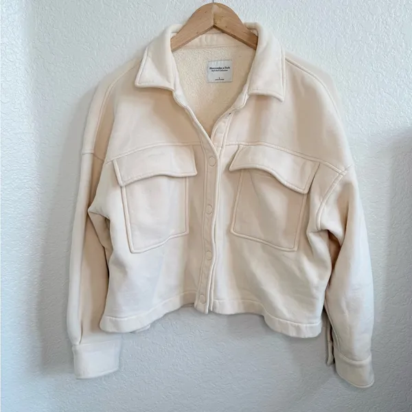 Abercrombie & Fitch Button Down Jacket Sweater Size Large Ivory Cream - Image 3