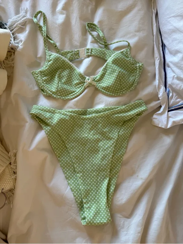 Princess Polly Light Green Polka Dot Bikini Top and Bottom - Image 2