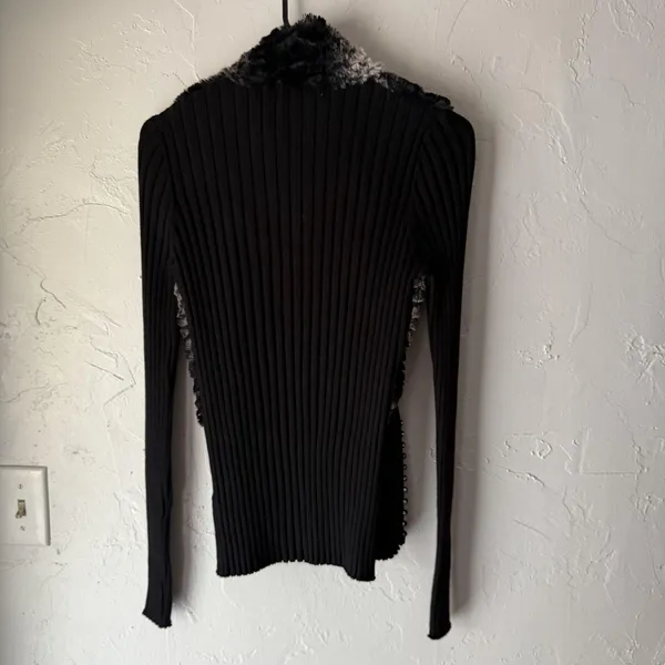 Baldin Cardigan Y2k Sm Black Faux‎ Fur Collar Ribbed Knit Sweater Jacket Grunge - Image 10