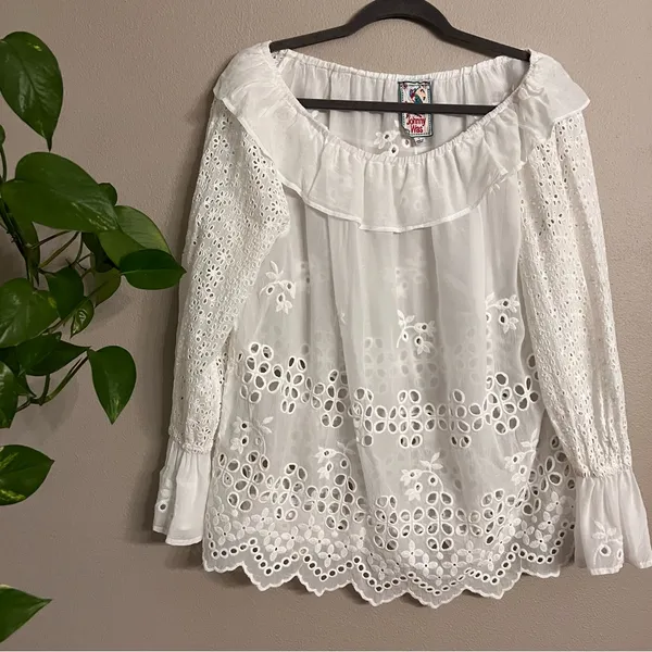 JOHNNY WAS Lilith Off Shoulder Eyelet‎ Blouse - Image 2