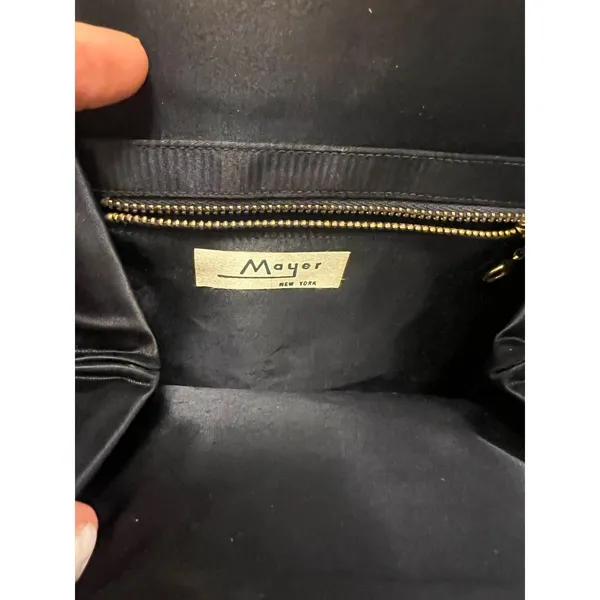 Vintage Mayer New York Handbag Purse Navy Suede Gold‎ Trim Bow Handle - Image 7