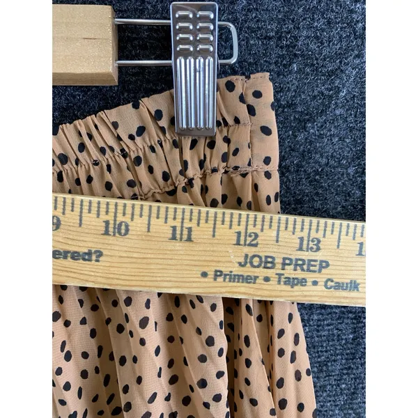 Japna Pleated Midi Skirt Size M Camel Brown Polka Dot Elastic Waist Lined - Image 4