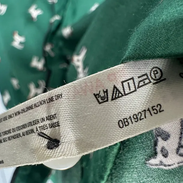 Anthropologie Blouse Womens Small Green Dog Print Short Sleeve Top Pajamas Silky - Image 3