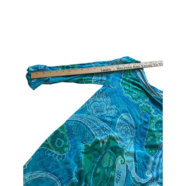 Tori Richard Honolulu XXS Blue Green Paisley Tunic Dress Bell Sleeve Stretch - Image 10
