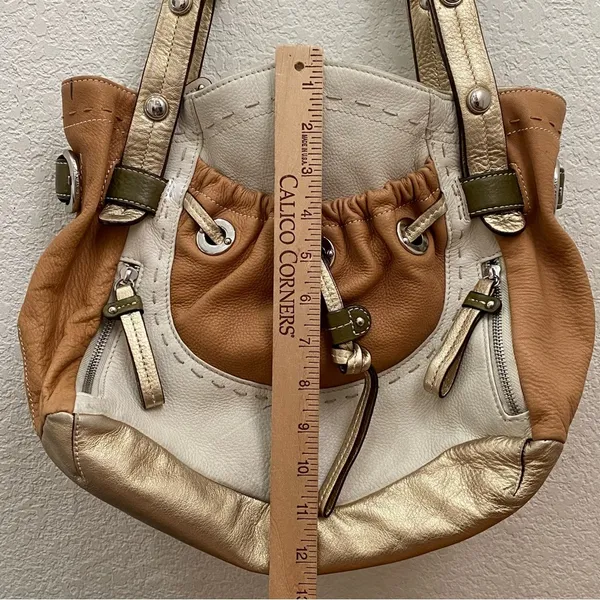B. MAKOWSKY Tan Beige Gold Leather Slouchy Double Handle Shoulder Bag - Image 7