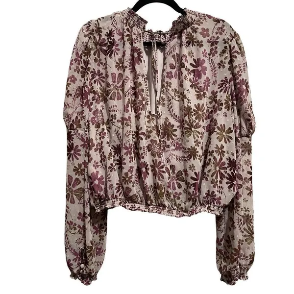 Free People Clarissa floral printed blouse Medium - Image 4