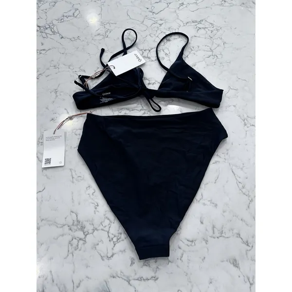 NWT Quince Black Knot Tie Bikini Top & High Rise High Leg Bottom Set Size Medium - Image 2